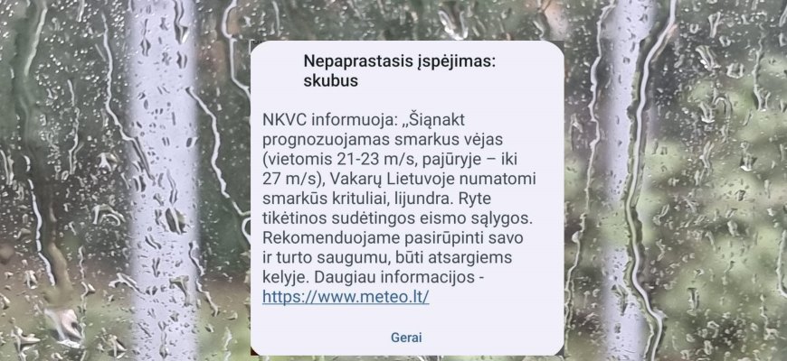 NKVC informuoja: šiąnakt prognozuojamas smarkus vėjas