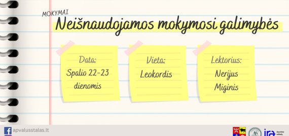 RJOS „Apvalus stalas“ kviečia registruotis į mokymus „Neišnaudojamos mokymosi galimybės”