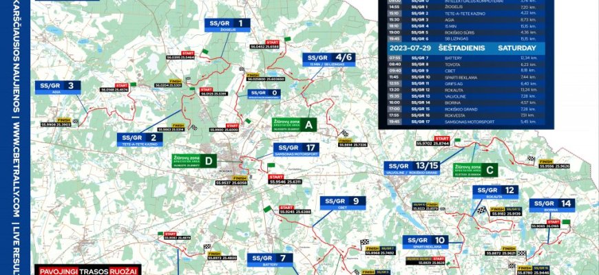 „CBet Rally Rokiškis 2023“ greičio ruožų žemėlapiai