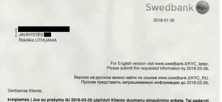 Prieš 13 metų mirusiai rokiškietei - banko prašymas atnaujinti duomenis