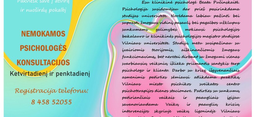 Nemokamos psichologės konsultacijos Rokiškyje