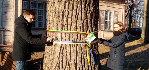 Dvaro parko medžius puošiančios Ukrainos ir Lietuvos vėliavų spalvų juostelės bus papildytos naujais klausimais