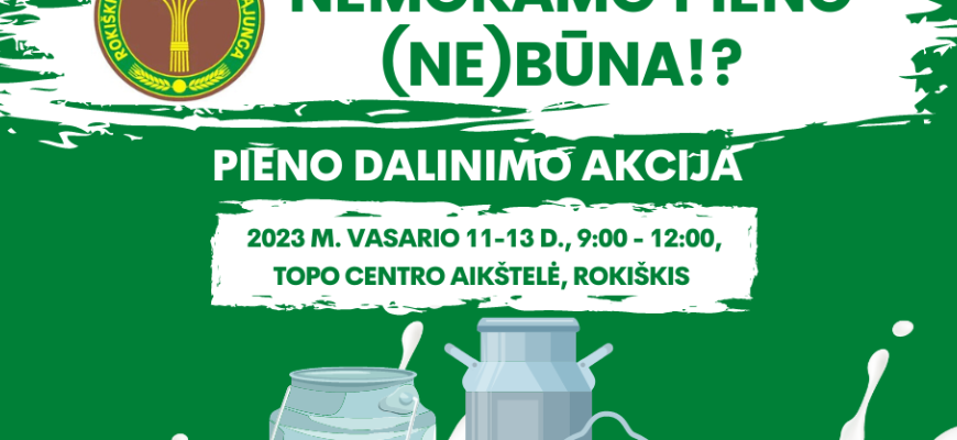 Tris dienas Rokiškyje ūkininkai nemokamai dalins pieną