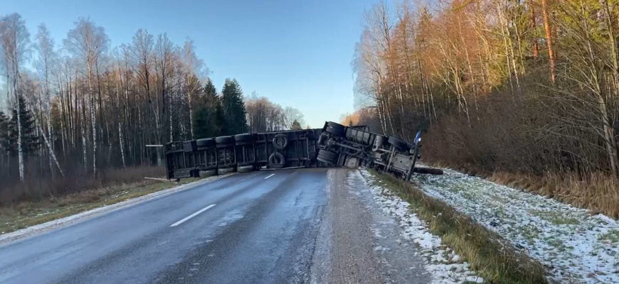 Prie Panemunėlio apvirto miškavežis (video)